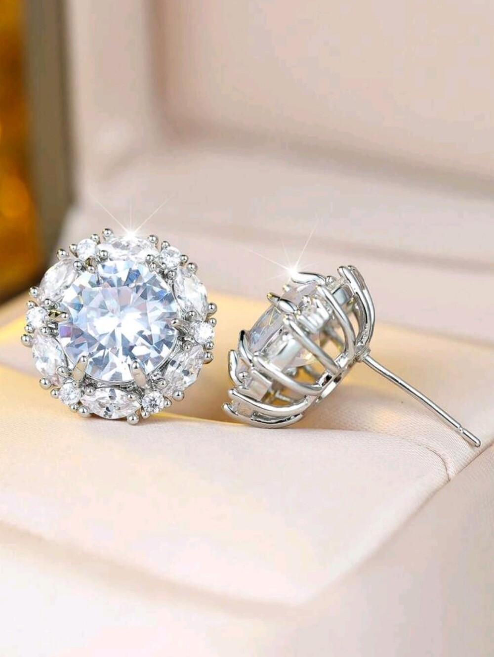 White Rhodium Tourmaline Halo Earrings